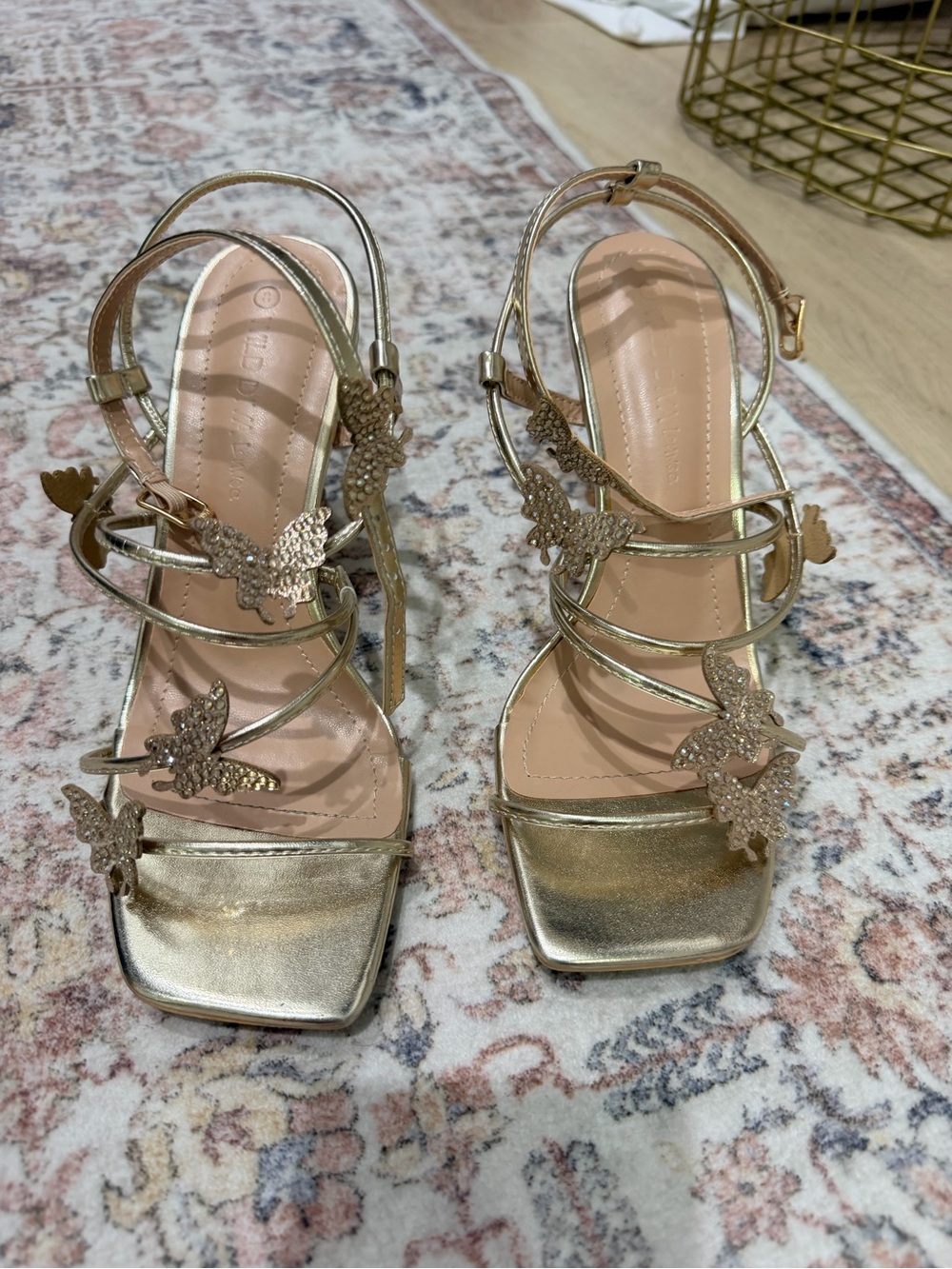 Metallic Gold Butterfly Strappy Women's Sandals